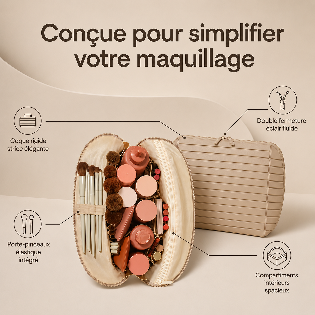 Femme utilisant la trousse de maquillage de voyage La Beligne